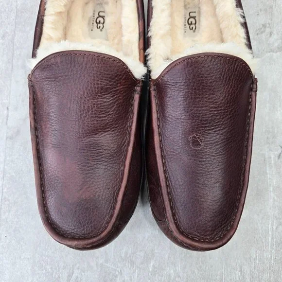 Ugg Slipper Loafers Mens 11 Brown Leather Fur Lined Slip On Comfort Dress Shoes - Picture 9 of 12